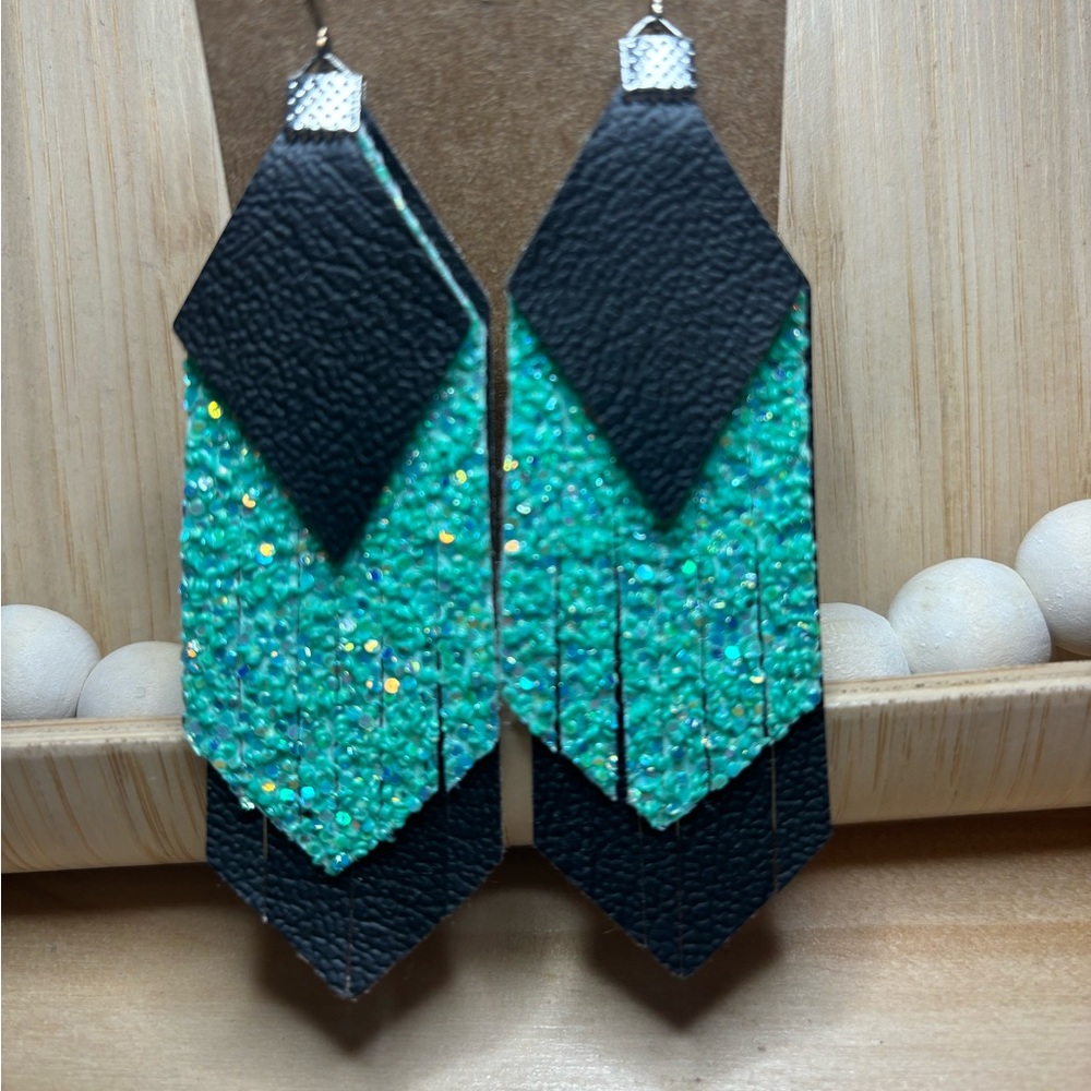 Chunky mint green  / black earrings